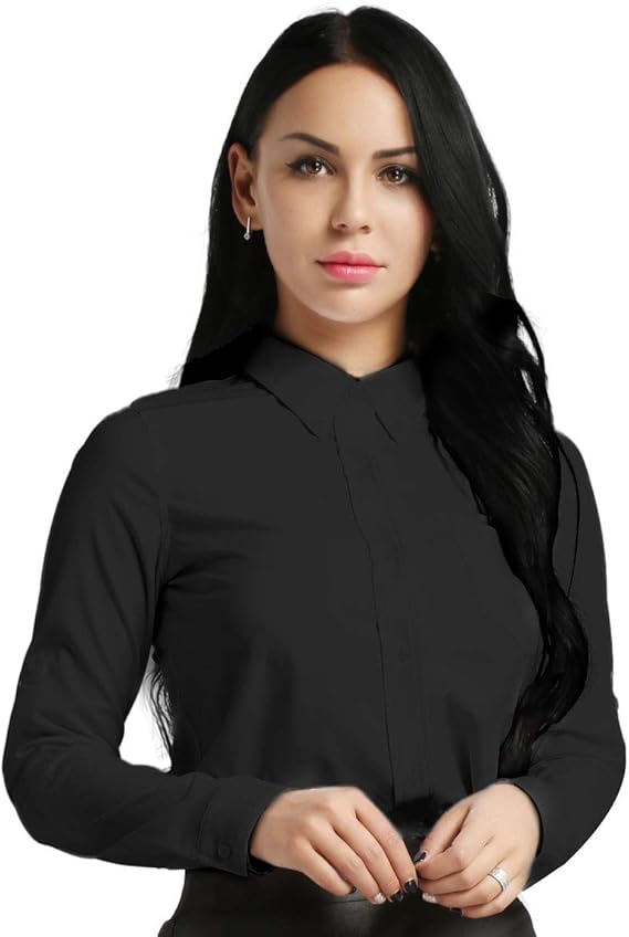 Amazon フィーショー Feeshow レディース 長袖 オフィス 開襟 白 黒 シャツ おしゃれ カジュアル ブラウス 細身 巻き上げる袖 シャツ ブラウス 通販