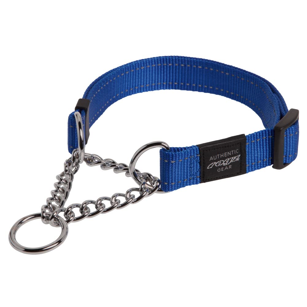 Rogz Utility Medium 5/8-Inch Reflective Snake Obedience Half-Check Dog Collar, Blue — image 1