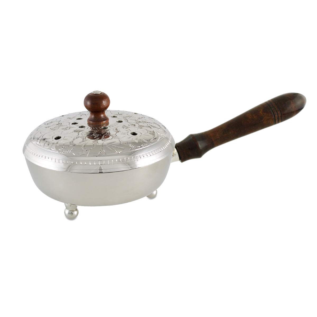 NKLaus incense pan wooden handle brass nickel plated Ø 12cm incense pan incense 2211