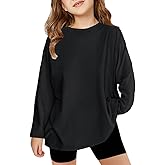 LNKQA Girls Long Sleeve T Shirts Kids Plain Tops Basic Crewneck Tees 5-14 Years