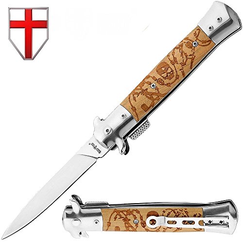 Grand Way Folding Pocket Knife - Folding Knife - EDC and Outdoor Large Fold Classic Italian Stainless Steel Dagger Boot Blade w/Wooden Handle - Best Strong Pocket Knife for Urban and Hiking 6687 W