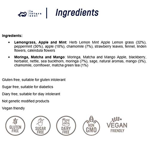 LA TETERA AZUL Kräuterzitrone, Apfel, Minze, Moringa, Matcha-Tee und Mango-Tee. Perfekt zu Käse. Verdauungsinfusion… – Bild 3