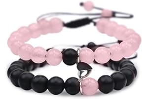 TOKCOUSUN 2 Pcs Magnetic Couple Bracelets Matching Heart Charms Adjustable Relationship Distance Connecting Bracelets, Two-Wire Strong Couples Friendship Bracelet Beads Valentines Day Gifts for His and Her