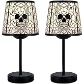 Skull and Crossbones Table Lamps, Black Base with Decorative Shade, 3-level brightness touch Halloween Gothic style table lamp, suitable for/bar/restaurant/bedroom/decorative lighting, 2 packs.