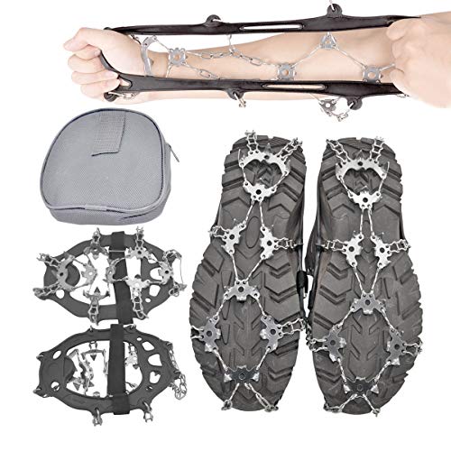 25 Spikes Crampons Ice Cleats Traction Snow Grips Black Color X-Large Size for Boots Shoes,Anti-Slip Stainless Steel Spikes,Microspikes for Hiking Fishing Walking Climbing Jogging Mountaineering.