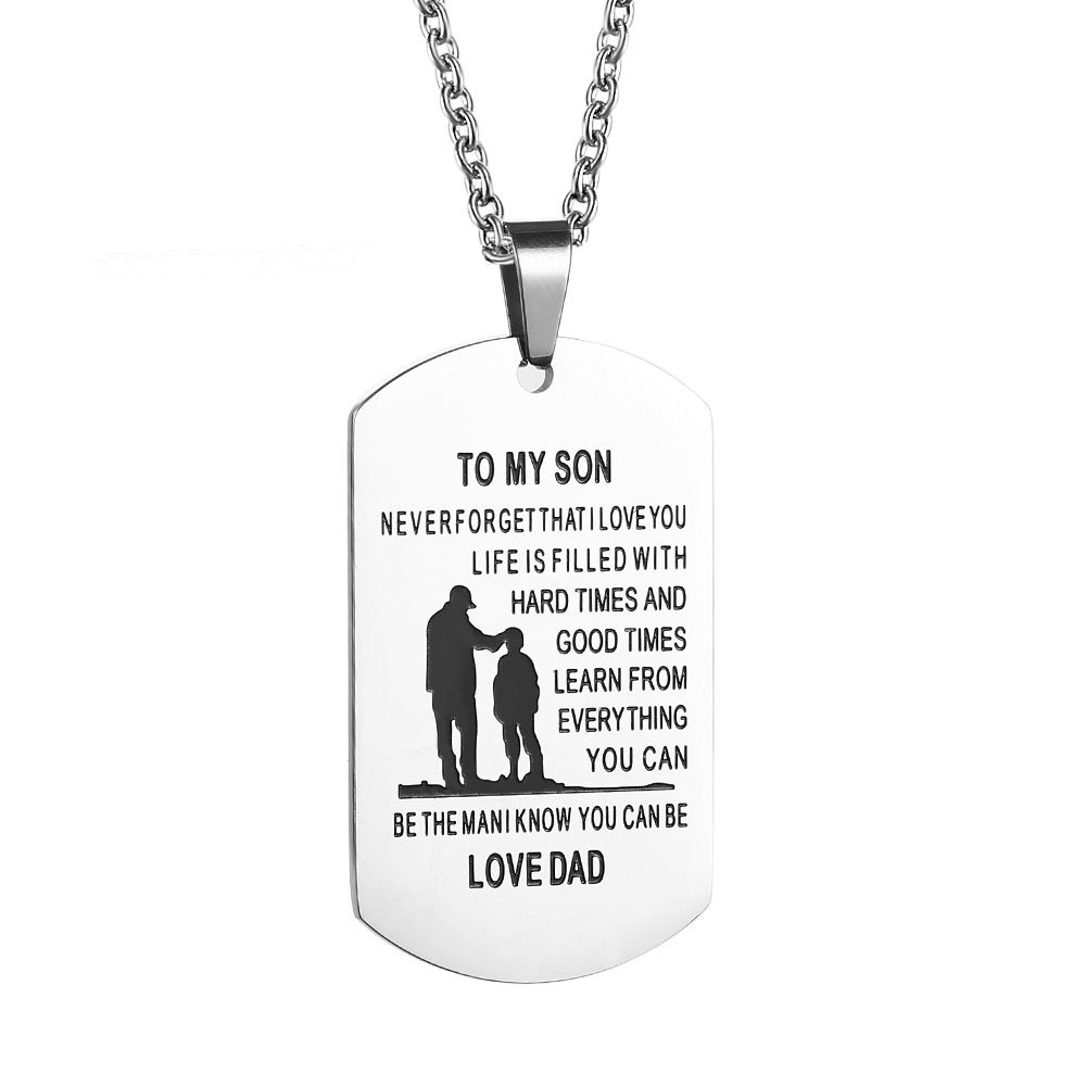 Gagafeel Dad Mom to Son Daughter Dogtags Stainless Steel Pendant Necklace Hand Stamped Unisex Family Christmas Gift (DAD TO SON)