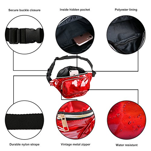 MUM'S MEMORY Holographic Fanny Packs for Women – Outdoor Sport Waist Pack for Running, Hiking, Traveling for Men (Red) - Thumbnail 5
