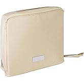 ONRSV Large Capacity Standing Makeup Bag for Travel, Foldable Hanging Toiletry Organizer with 3 Storage Layers & 8 Inner Pockets, Portable Cosmetic Case for Women (Beige)