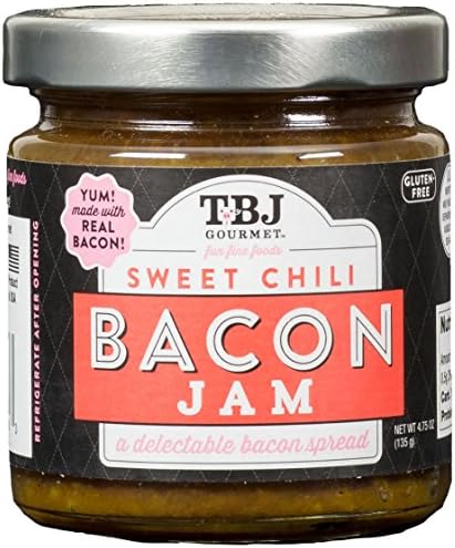 TBJ Gourmet Sweet Chili Bacon Jam - Original Recipe Bacon Spread - Uses Real Bacon, Sweet Chili, Garlic - No Preservatives - Authentic Bacon Jams - 4.75 Ounces
