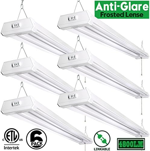 Linkable LED Shop light 42W 4800lm 4ft LED Utility Shop Lights, 5000K Daylight White With Pull Chain(ON/OFF), 5 Years Warranty, cETLus Certified, 6 Pack
