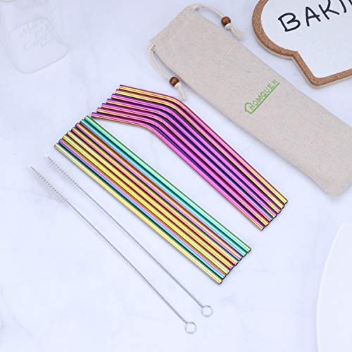 HOMQUEN 18-teilige bunte Edelstahl-Strohhalme, wiederverwendbare 8,5-Zoll-Trinkhalme mit Regenbogen, mit Tragetasche (8 gerade / 8 gebogene / 2 Bürsten) – Bild 5