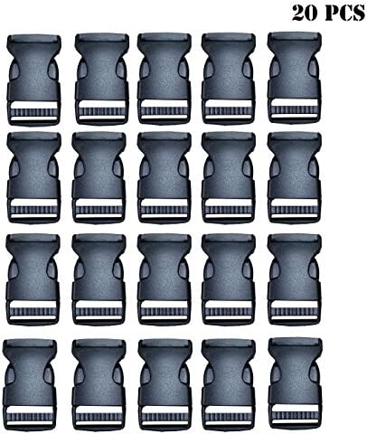 Heidi Craft 20pcs Plastic Black Buckles - 1 Inch - Curved Side Release Buckle,Bunch of Buckles ,Dog Collar Buckles, Adjustable Buckles,Adjustable Buckles Fasteners for Webbing Strapping Pack