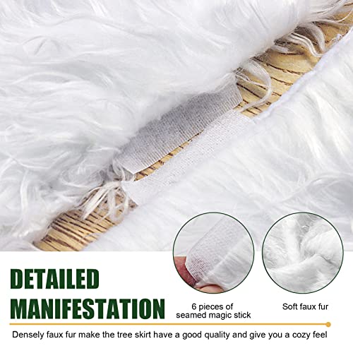 Christmas Tree Skirt, 48 Inch Snowy White Faux Fur Xmas Plush Tree Skirt, Winter Large Christmas Tree Mat, Holiday Party Christmas Tree Decorations