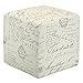 Cortesi Home Braque Cube Ottoman in Linen Script Print Fabric, Beige