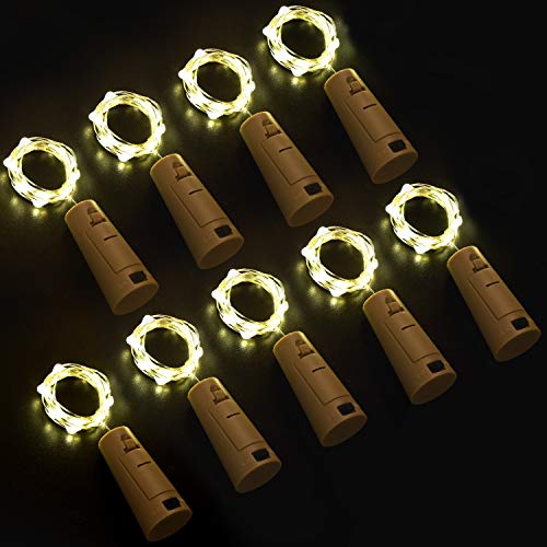 Wine Bottle Lights - LED Cork Lights for Bottle 20 LEDs, Battery Powered - Copper Wire Starry String Lights for Bottle DIY, Party, Decoration, Wedding (Pack of 9, Warm White)