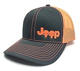 Jeep Logo With Punisher Skull Symbol Left Panel Embroidered Mesh/Twill Cap (Neon Orange/Charcoal)