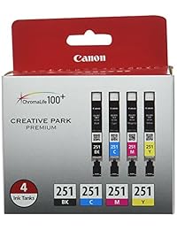 Canon CLI-251 BK CMY 4PK (4-Color Pack), Negro, Cian, Magenta, Amarillo, Compatible con MX922, iP8720, iX6820,MG7520,MG6620,MG5620,MG7120,MG6420,MG5520 y MG6320