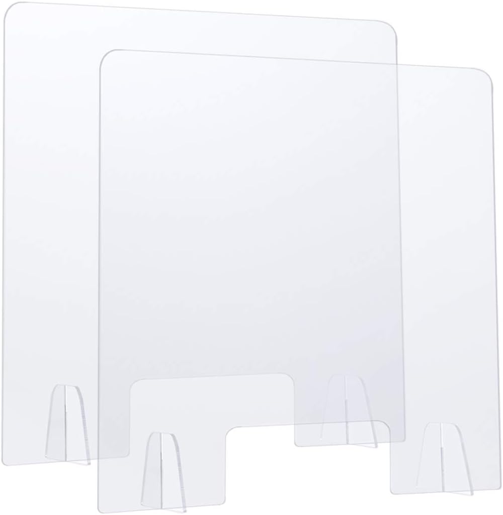 (6 Pack) Sumerflos Acrylic Sneeze Guard, 24" x 24" Clear Protective Plexiglass Shield Barrier with Transaction Window, for Counter, Cashier, Store, Office, Bank : Office Products