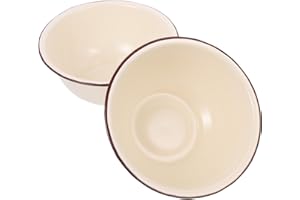 Ipetboom 2pcs Vintage Enamel Mixing Bowls 16cm Ivory White Deep Kitchen Salad and Soup Bowls for Household