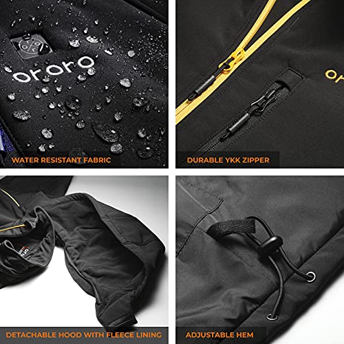 ORORO Men's Soft Shell Heated Jacket with Detachable Hood and Battery Pack (Black/Gold, M