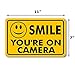 Smile You’re On Camera Rust Free Outdoor Waterproof Fade Resistant UV Protective Ink Video Surveillance Security Sign Yellow and Black Video CCTV 11”x 7”