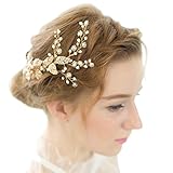 FAYBOX Vintage Gold Twig Crystal Pearl Side Combs Bridal Headpiece Wedding Accessories A
