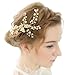 FAYBOX Vintage Gold Twig Crystal Pearl Side Combs Bridal Headpiece Wedding Accessories A