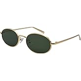 Teumire Retro Oval Sunglasses for Women Men Trendy Gold Sun Glasses Vintage Metal Frame Shades