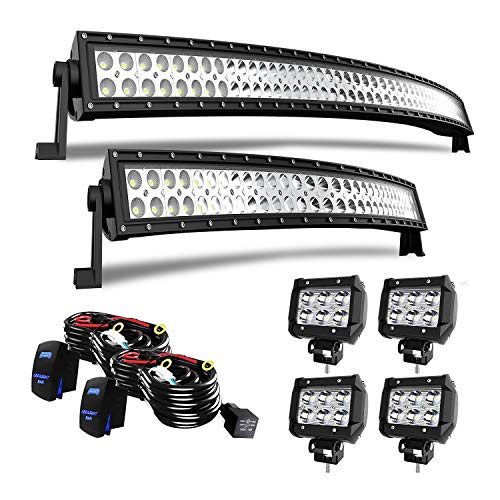 T-Former DOT Approved 50 Inch Curved LED Light Bar + 32Inch Curved Light Bar Combo Offroad Lights + 4PCS 4″ Pods Lights for Truck Jeep SUV UTV Boat ATV Can Am Yamaha Dodge Ram Toyota