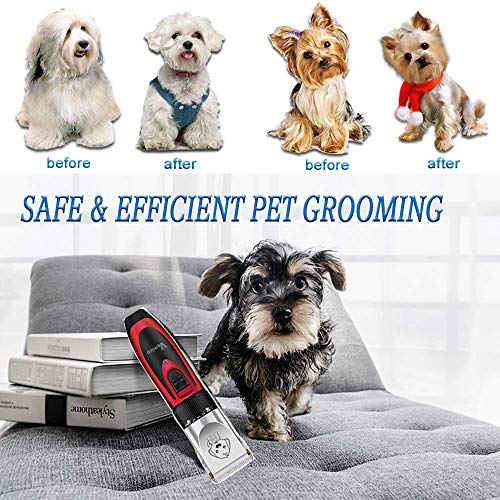 Vemico Pet Clipper Dog Cat Horse Electric Clippers Grooming Kit Rechargeable Cordless Professional Clippers Tools Low Noise Trimmer Clipper 4 Comb Attachments & 4 Extra Tools