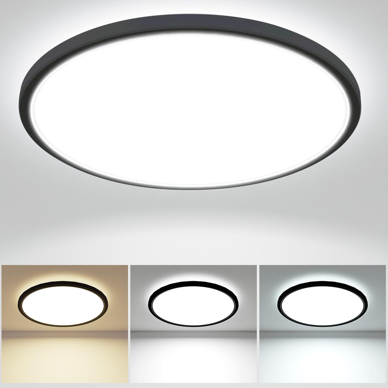 zemty 29W 3200LM LED Ceiling Light, Bathroom Lights Flush Ceiling 3000K/4500K/6000K, 3 Color Temperature 30cm Round Ultra Thin for Bedroom, Bathroom, Living Room, Kitchen