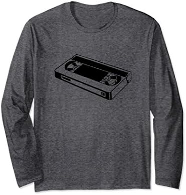 Unisex Retro VHS Tape Print Long Sleeve Shirt XL: Dark Heather
