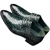 Vintage Crocodile Print Oxford Shoes, Men's Leather Lace Up Derby Non Slip Chunky Sole for Business Wedding Party Wear