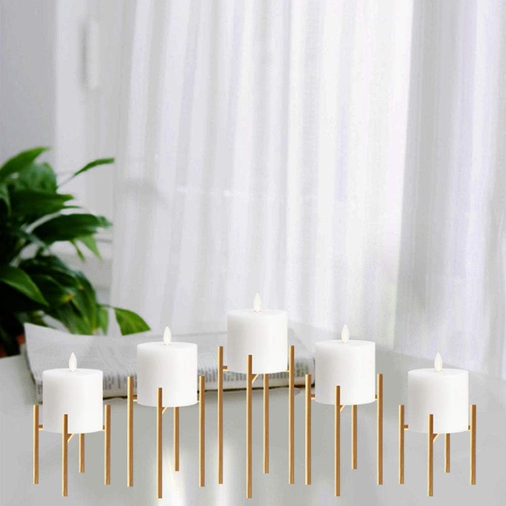 smtyle Candle Holders Set of 5 Candelabra for Fireplace Accessories Talble with Gold Iron for Pillar LED Candles: Kitchen & Dining