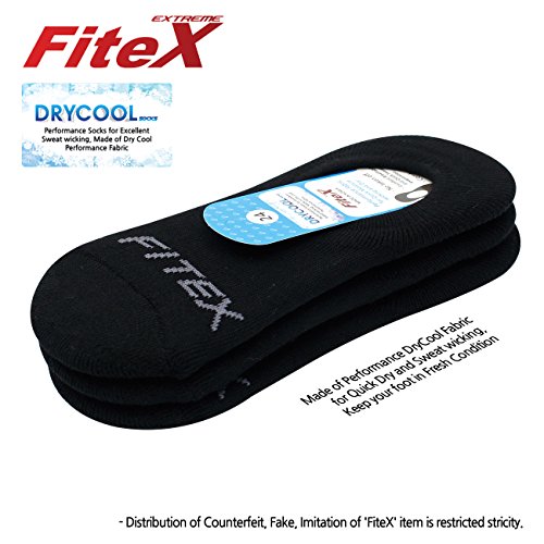FITEXTREME 3 Pack Womens DryCool Active Sports Thick No Show Socks Non Slip Black S