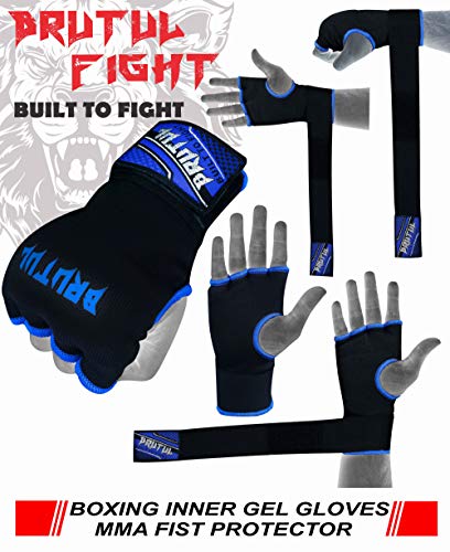 Brutul Padded Inner Gel Gloves Training Gel Elastic Hand Wraps for Boxing Gloves Quick Wraps Men & Women Kickboxing Muay Thai MMA Bandages Wrist Wrap Protector Handwraps (Pair) (Blue, L) - Thumbnail 4