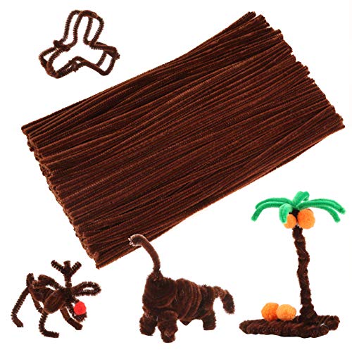 Caydo 200 Pieces Brown Pipe Cleaners Craft Chenille Stems for Kids DIY Art Creative Crafts and Decorations(12 Inch x 6 mm)