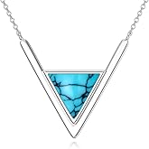 PYTALI Sterling Silver V-Shape Turquoise Women's Simple Necklace Genuine Turquoise Gemstone Pendant Necklace for Women Ladies Bridal Jewelry Birthday Valentine's Day Christmas Gift