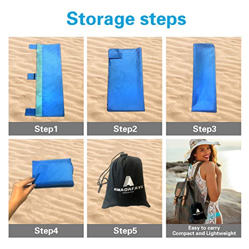 AMADAFAYA Sandfree Beach Blanket，Waterproof Sandproof Beach Mat 79\'\'×83\'\' Oversized Large Portable Lightweight Pocket Picnic Blanket,Outdoor Blanket for Travel, Camping, Hiking Blue Green Mat