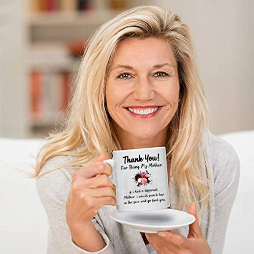 Thanks For Being My Mom Coffee Mug - 11oz Funny Coffee Mug Personalized Double-Sided Printing White Strengthen Porcelain Mug is the Best Festival Gifts for Mother