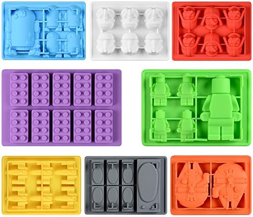 Chocolate Molds Silicone Ice Molds - Candy Molds for Star War Fans Building Blocks and Robot for Lego Lovers Set of 8