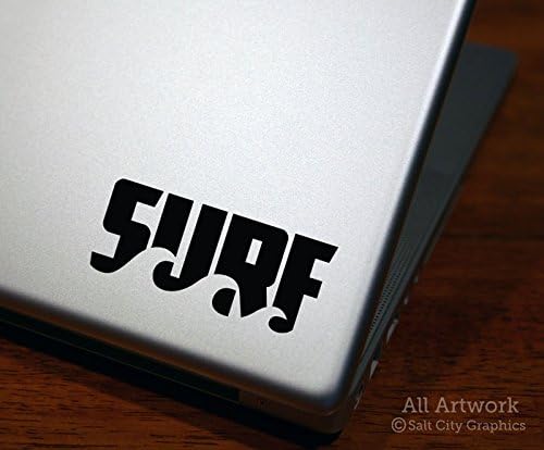 SURF (with Waves) Decal - Laptop Decal, Tablet Decal (4 inches wide, Custom Color)