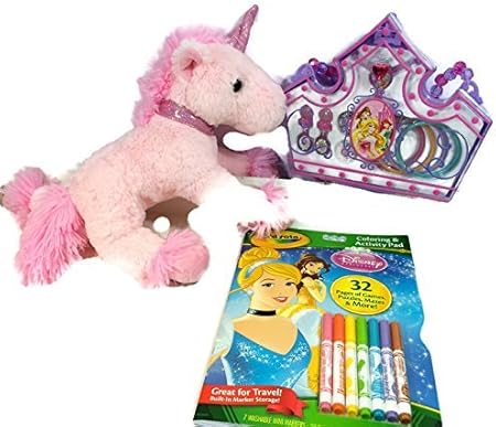 Amazon ディズニープリンセスユニコーンぬいぐるみ3ピースバンドル ピンクplushユニコーン プリンセスジュエリーセット Crayolaカラーリングパッド ぬいぐるみ おもちゃ