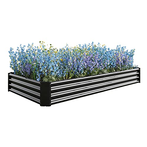 FOUBAM Galvanized Raised Garden Bed for Vegetables,Planter Raised Garden Boxes Outdoor,Metal Raised Garden Beds Steel Kit for Vegetables Flower Herb Patio Black Rectangle