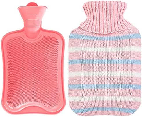 Hot water bag, natural rubber and cartoon soft knit protection to keep warm and comfortable ( Size : Pink L. )