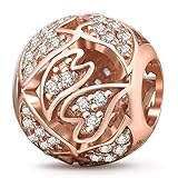 SOUKISS Rose Gold Love Charms 925 Sterling Silver Heart Charms with Clear CZ for European Bracelet (Heart)