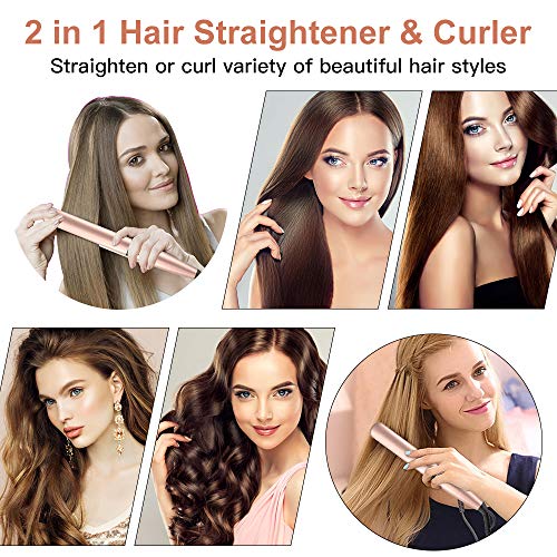 Flat Iron For Hair - Professional Ceramic Tourmaline Hair Straightener and Curler with 8 Adjustable Temp & Digital Controls for All Hair Types, 2 in 1 Straightens & Curls By Duomishu (Rose Gold)
