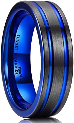 King WillNature 8mm Turquoise Tungsten Carbide Wedding Ring Abalone Shell Opal Inlaid Real Wood Engagement Band for Men