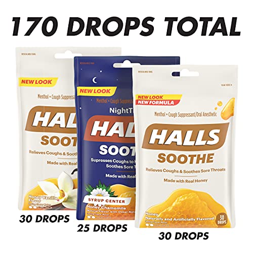 HALLS Soothe Variety Pack Honey Vanilla, Honey Chamomile NightTime and