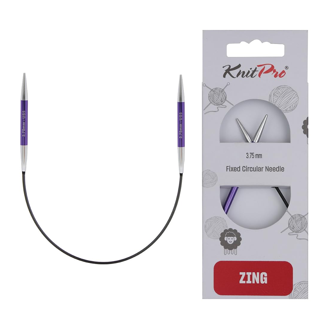 KnitPro Zing Fixed Circular Needles 9" (22.5cm) | 3.75mm